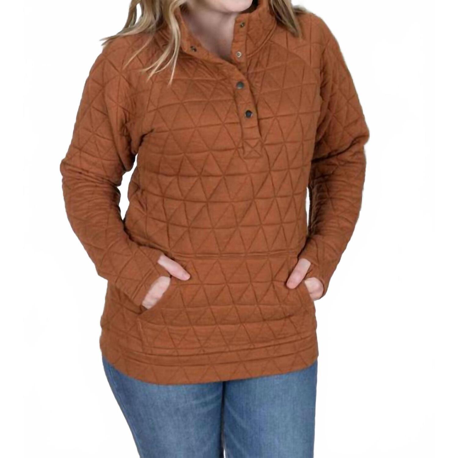 New Michelle Mae Geometric Button Snap Pullover Jacket In Rust